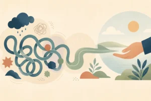 Symboliczna pętla zachowania z widocznym wyjściem prowadzącym do wsparcia